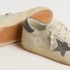 Super-Star LTD cu stea din piele de culoare crem cu cristale Swarovski și călcâi din piele albastră cu imprimeu de șopârlă