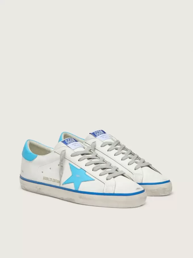 Super-Star LTD pentru bărbați, din piele albă, cu stea și călcâi din piele albastră deschisă