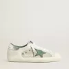 Super-Star LTD pentru bărbați, din piele de căprioară albă și plasă, cu stea din piele verde și talpă argintie Super-Star LTD pentru bărbați, din piele de căprioară albă și plasă, cu stea din piele verde și talpă argintie