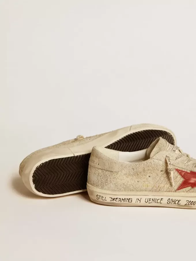 Super-Star LTD pentru bărbați, din piele de căprioară gri, cu stea din piele roșie