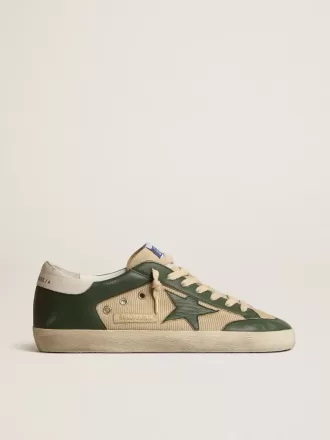 Super-Star LTD pentru bărbați, din plasă crem și piele nappa verde, cu stea din piele nappa Super-Star LTD pentru bărbați, din plasă crem și piele nappa verde, cu stea din piele nappa