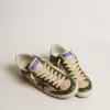 Super-Star LTD pentru bărbați, din plasă crem și piele nappa verde, cu stea din piele nappa