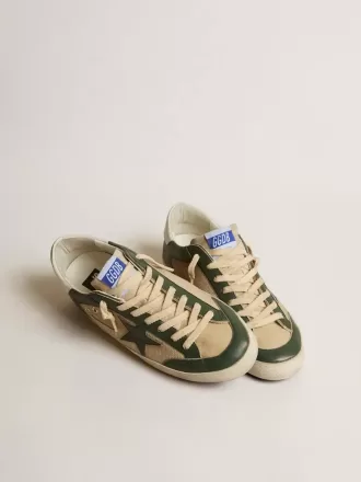 Super-Star LTD pentru bărbați, din plasă crem și piele nappa verde, cu stea din piele nappa Super-Star LTD pentru bărbați, din plasă crem și piele nappa verde, cu stea din piele nappa