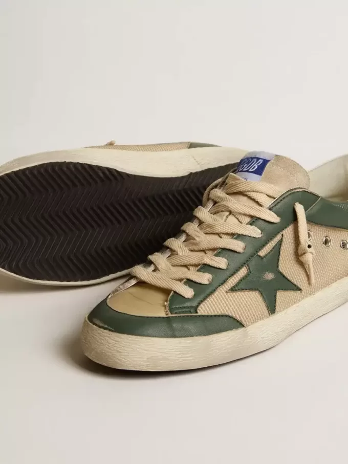 Super-Star LTD pentru bărbați, din plasă crem și piele nappa verde, cu stea din piele nappa