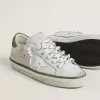 Super-Star LTD pentru femei, cu stea din piele albă și călcâi din piele de căprioară verde Super-Star LTD pentru femei, cu stea din piele albă și călcâi din piele de căprioară verde