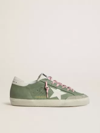 Super-Star LTD pentru femei, din nubuc verde, cu stea și călcâi din piele albă