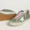 Super-Star LTD pentru femei, din nubuc verde, cu stea și călcâi din piele albă Super-Star LTD pentru femei, din nubuc verde, cu stea și călcâi din piele albă