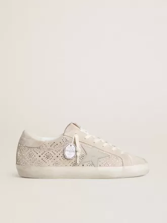 Super-Star LTD pentru femei, din piele de căprioară, cu cristale Swarovski și stea din piele gri-gheață