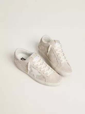 Super-Star LTD pentru femei, din piele de căprioară, cu cristale Swarovski și stea din piele gri-gheață
