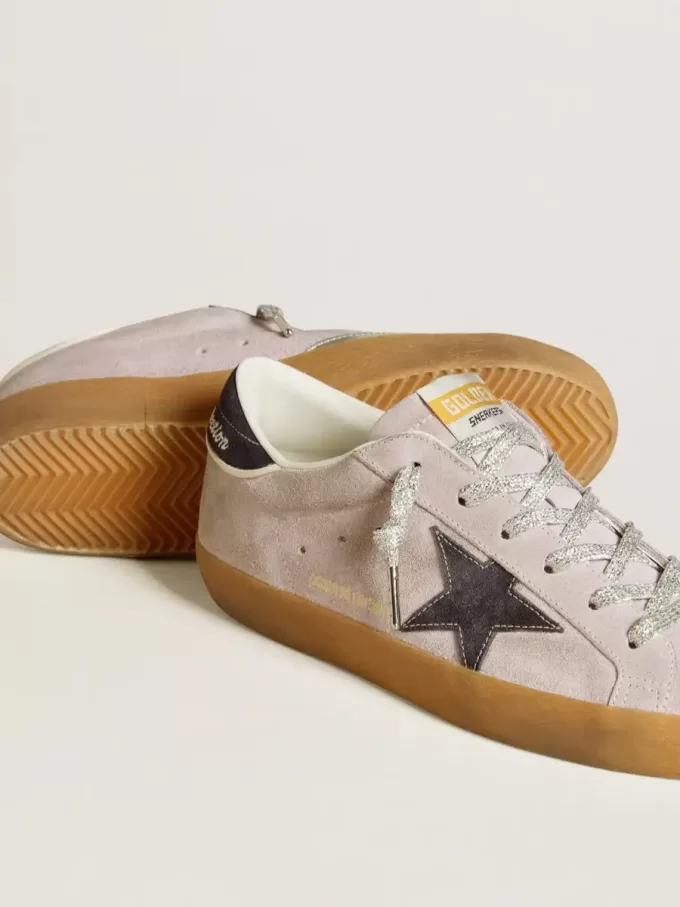 Super-Star LTD pentru femei, din piele de căprioară liliac, cu stea și călcâi din piele de căprioară albastru închis Super-Star LTD pentru femei, din piele de căprioară liliac, cu stea și călcâi din piele de căprioară albastru închis