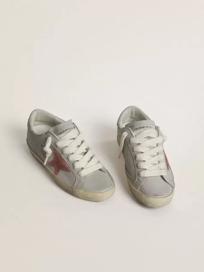 Super-Star LTD pentru femei, din piele gri cu stea din piele de căprioară roșu cărămiziu