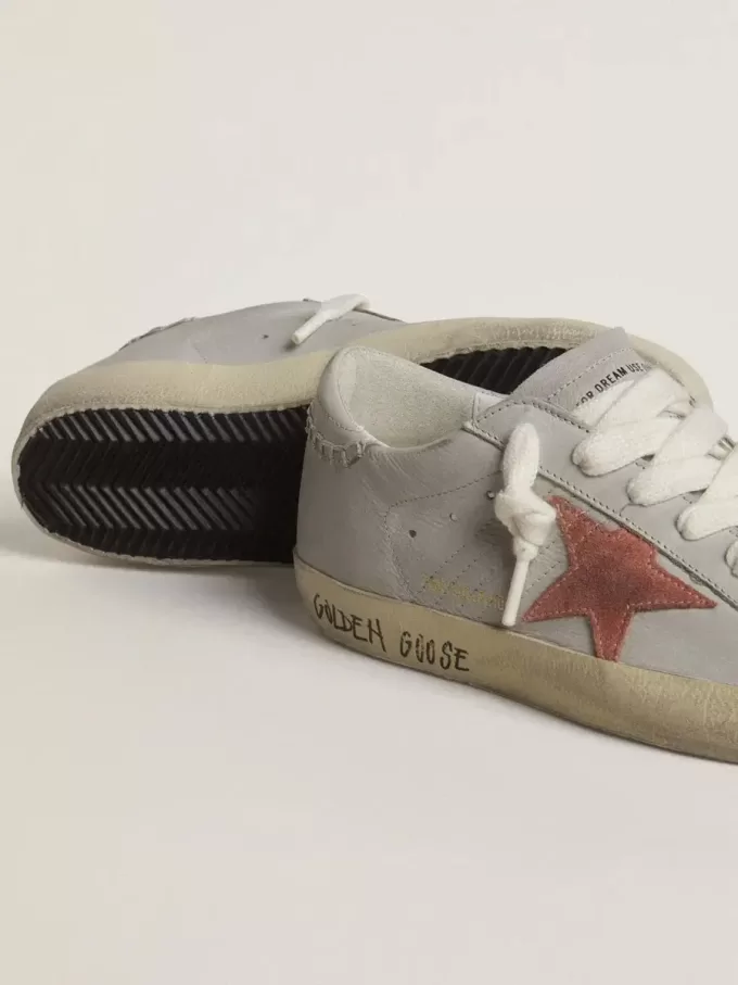 Super-Star LTD pentru femei, din piele gri cu stea din piele de căprioară roșu cărămiziu