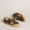 Super-Star Penstar LTD pentru femei, din piele maro cu stea din piele de căprioară roz Super-Star Penstar LTD pentru femei, din piele maro cu stea din piele de căprioară roz