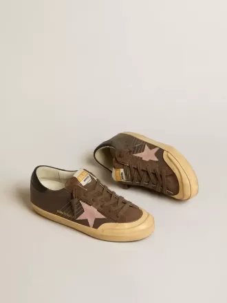 Super-Star Penstar LTD pentru femei, din piele maro cu stea din piele de căprioară roz