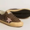 Super-Star Penstar LTD pentru femei, din piele maro cu stea din piele de căprioară roz Super-Star Penstar LTD pentru femei, din piele maro cu stea din piele de căprioară roz