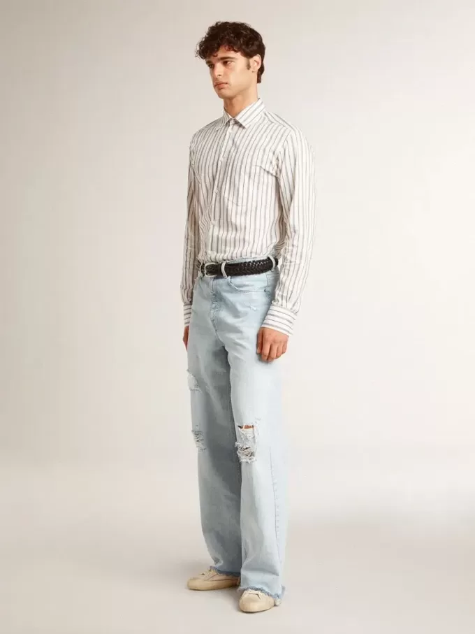 Super-Star pentru bărbați din piele cu stea din denim negru și călcâi din piele neagră Super-Star pentru bărbați din piele cu stea din denim negru și călcâi din piele neagră