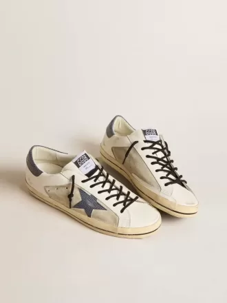 Super-Star pentru bărbați din piele și piele întoarsă, cu stea din piele albastră cu imprimeu de șopârlă Super-Star pentru bărbați din piele și piele întoarsă, cu stea din piele albastră cu imprimeu de șopârlă