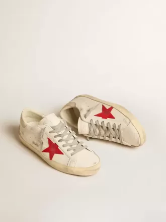 Super-Star pentru bărbați din piele nappa cu stea roșie și călcâi din piele crem Super-Star pentru bărbați din piele nappa cu stea roșie și călcâi din piele crem