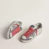 Super-Star pentru femei, cu stea argintie strălucitoare și călcâi din piele de căprioară liliac Super-Star pentru femei, cu stea argintie strălucitoare și călcâi din piele de căprioară liliac