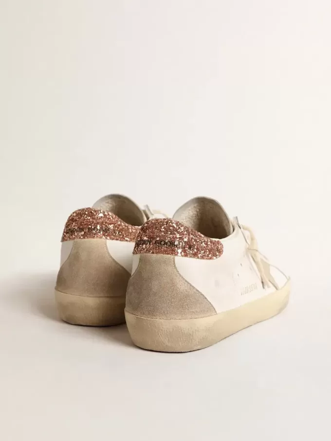 Super-Star pentru femei, cu stea din piele de căprioară și toc cu glitter roz-piersică Super-Star pentru femei, cu stea din piele de căprioară și toc cu glitter roz-piersică