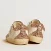 Super-Star pentru femei, cu stea din piele nude și călcâi cu glitter auriu Super-Star pentru femei, cu stea din piele nude și călcâi cu glitter auriu