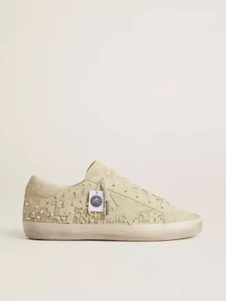 Super-Star pentru femei din piele de căprioară bej cu perle și cristale Swarovski