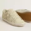 Super-Star pentru femei din piele de căprioară bej cu perle și cristale Swarovski Super-Star pentru femei din piele de căprioară bej cu perle și cristale Swarovski