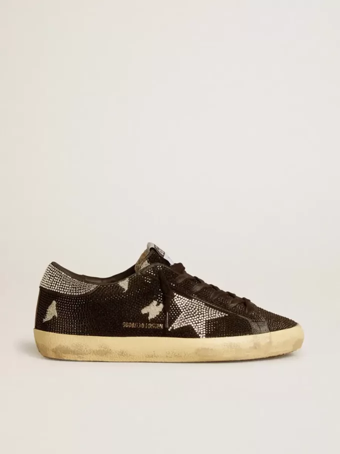 Super-Star pentru femei din piele de căprioară și cristale Swarovski cu stea argintie Super-Star pentru femei din piele de căprioară și cristale Swarovski cu stea argintie