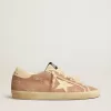 Super-Star pentru femei din piele de căprioară roz pudrată cu stea din piele crem Super-Star pentru femei din piele de căprioară roz pudrată cu stea din piele crem