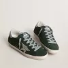 Super-Star pentru femei din piele de căprioară verde, stea argintie strălucitoare și călcâi din piele Super-Star pentru femei din piele de căprioară verde, stea argintie strălucitoare și călcâi din piele
