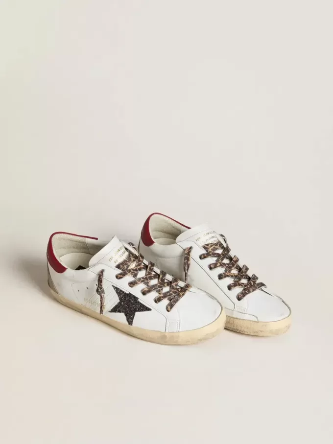 Super-Star pentru femei din piele nappa cu stea strălucitoare și călcâi din piele nappa roșie Super-Star pentru femei din piele nappa cu stea strălucitoare și călcâi din piele nappa roșie