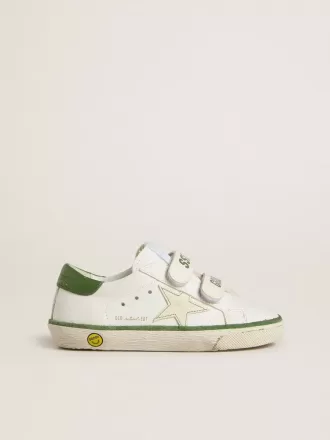 Teen Old School din piele albă cu talpă din piele nappa verde și inserție verde