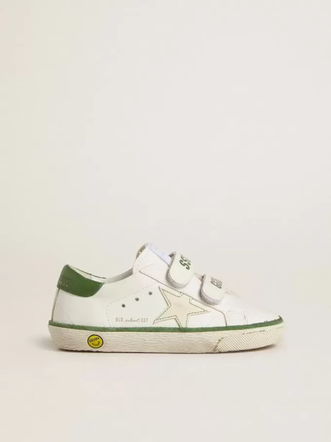 Teen Old School din piele albă cu talpă din piele nappa verde și inserție verde Teen Old School din piele albă cu talpă din piele nappa verde și inserție verde