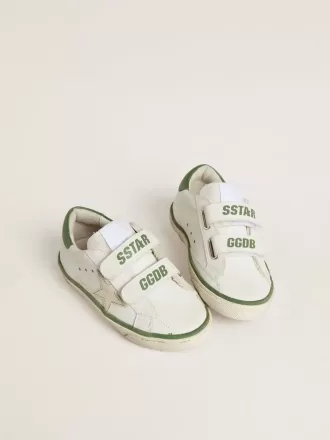 Teen Old School din piele albă cu talpă din piele nappa verde și inserție verde