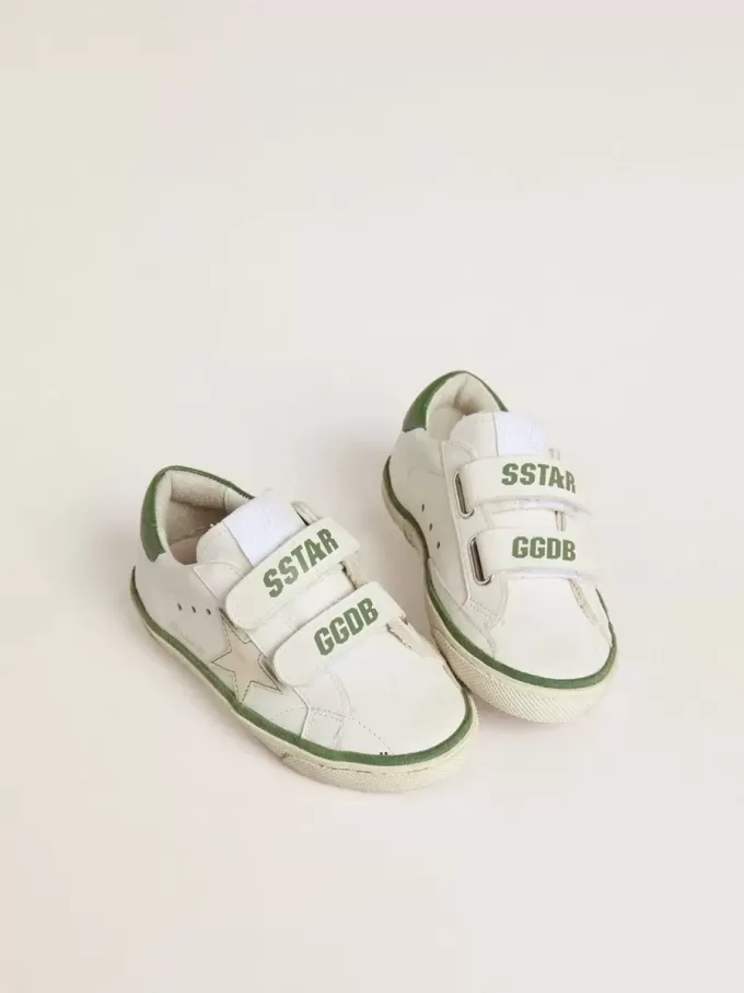 Teen Old School din piele albă cu talpă din piele nappa verde și inserție verde Teen Old School din piele albă cu talpă din piele nappa verde și inserție verde