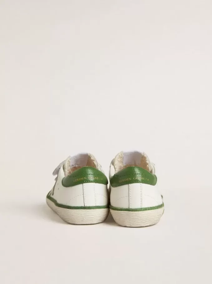 Teen Old School din piele albă cu talpă din piele nappa verde și inserție verde Teen Old School din piele albă cu talpă din piele nappa verde și inserție verde