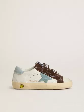 Teen Old School din piele nappa cu stea din piele de căprioară albastră deschisă și inserții din piele de căprioară maro Teen Old School din piele nappa cu stea din piele de căprioară albastră deschisă și inserții din piele de căprioară maro