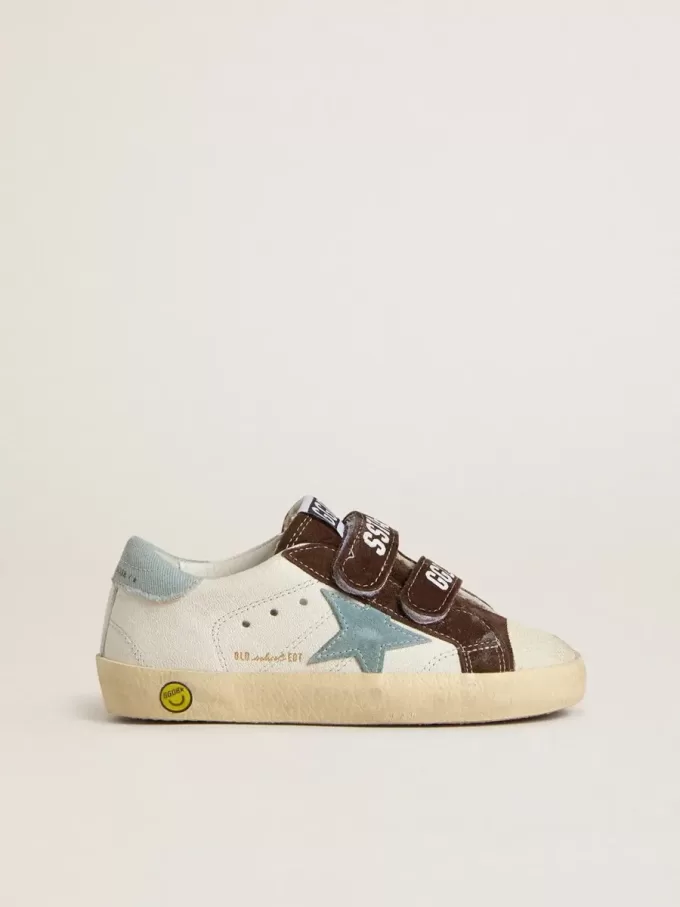 Teen Old School din piele nappa cu stea din piele de căprioară albastră deschisă și inserții din piele de căprioară maro Teen Old School din piele nappa cu stea din piele de căprioară albastră deschisă și inserții din piele de căprioară maro