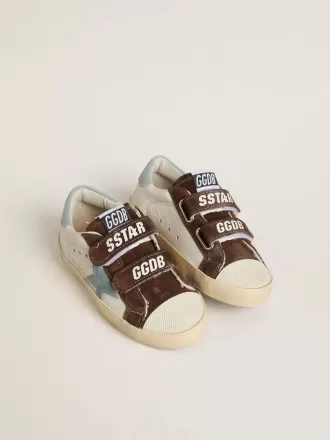Teen Old School din piele nappa cu stea din piele de căprioară albastră deschisă și inserții din piele de căprioară maro Teen Old School din piele nappa cu stea din piele de căprioară albastră deschisă și inserții din piele de căprioară maro