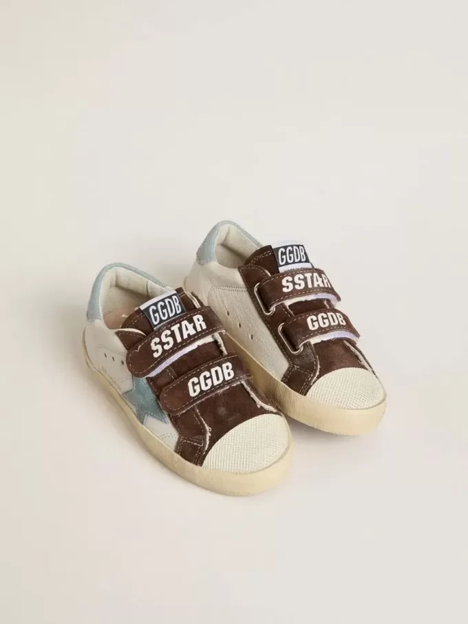 Teen Old School din piele nappa cu stea din piele de căprioară albastră deschisă și inserții din piele de căprioară maro Teen Old School din piele nappa cu stea din piele de căprioară albastră deschisă și inserții din piele de căprioară maro