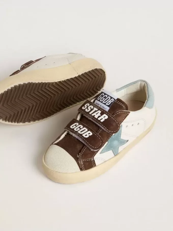 Teen Old School din piele nappa cu stea din piele de căprioară albastră deschisă și inserții din piele de căprioară maro Teen Old School din piele nappa cu stea din piele de căprioară albastră deschisă și inserții din piele de căprioară maro