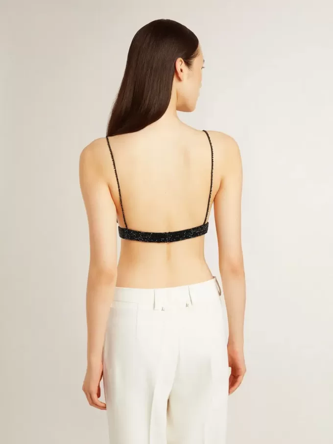 Top negru croșetat pentru femei, cu cristale Top negru croșetat pentru femei, cu cristale