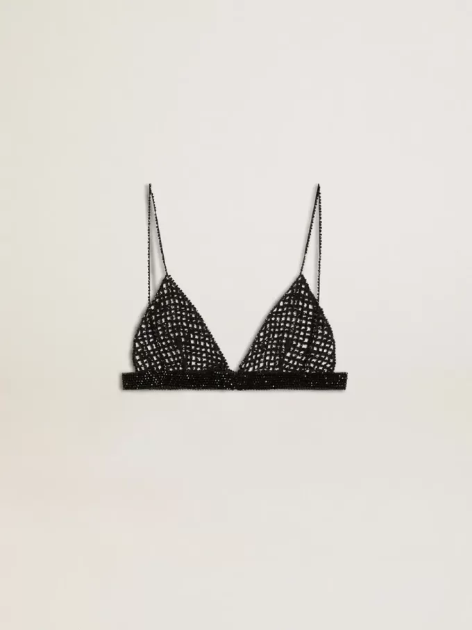 Top negru croșetat pentru femei, cu cristale Top negru croșetat pentru femei, cu cristale