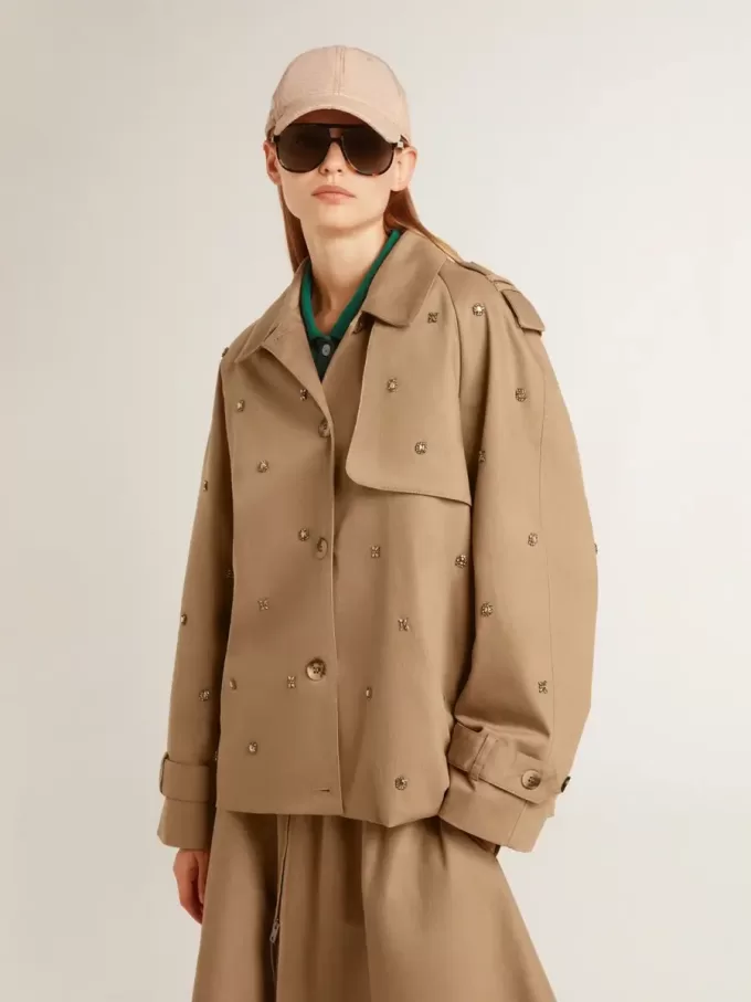 Trench oversized pentru femei cu cristale