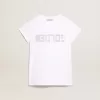 Tricou alb cu inscripție centrală Golden din cristale