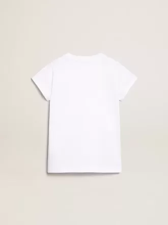 Tricou alb cu inscripție centrală Golden din cristale