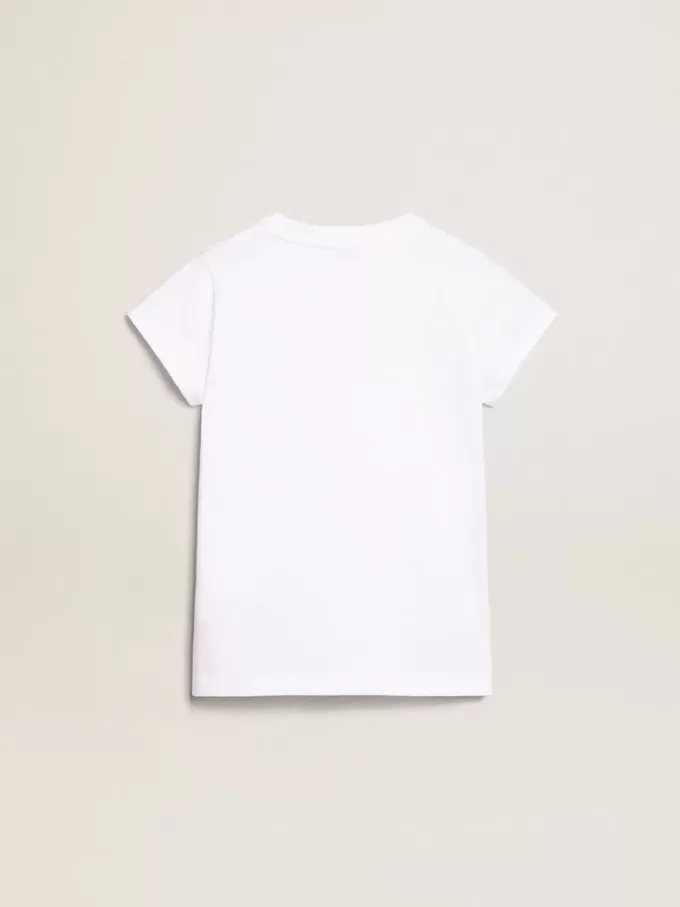 Tricou alb cu inscripție centrală Golden din cristale