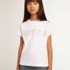Tricou alb cu inscripție centrală Golden din cristale
