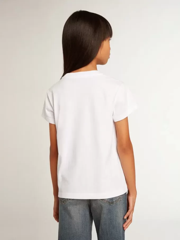 Tricou alb cu inscripție centrală Golden din cristale