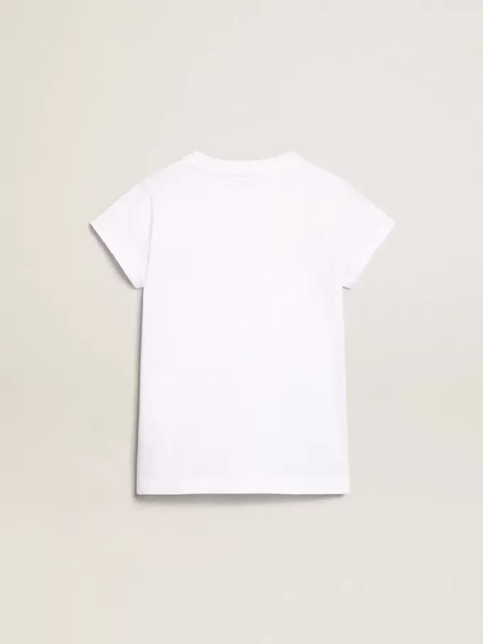 Tricou alb cu inscripție centrală Golden din cristale